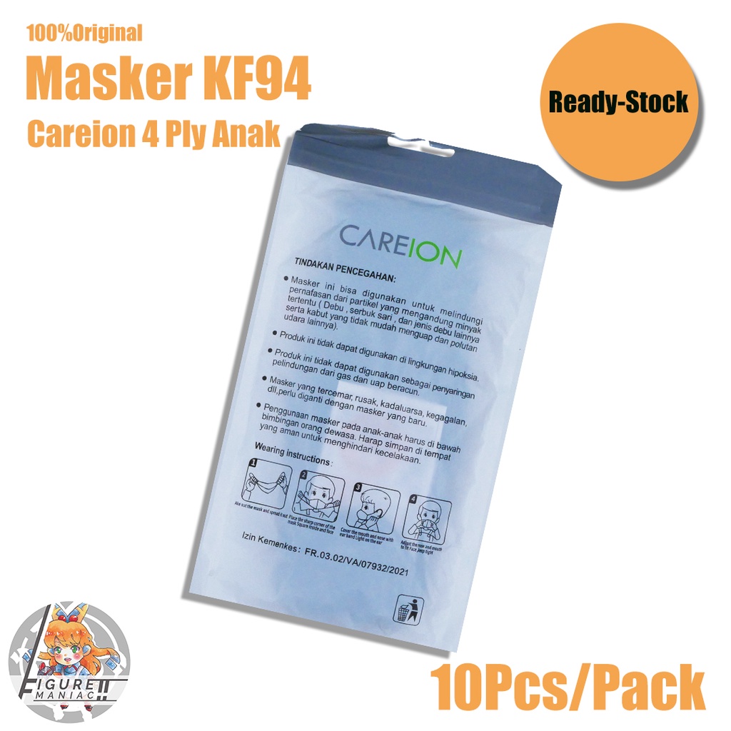 Figure Maniac - Masker Anak KF94 Careion Putih Hitam 4 Ply Original isi 10 Pcs