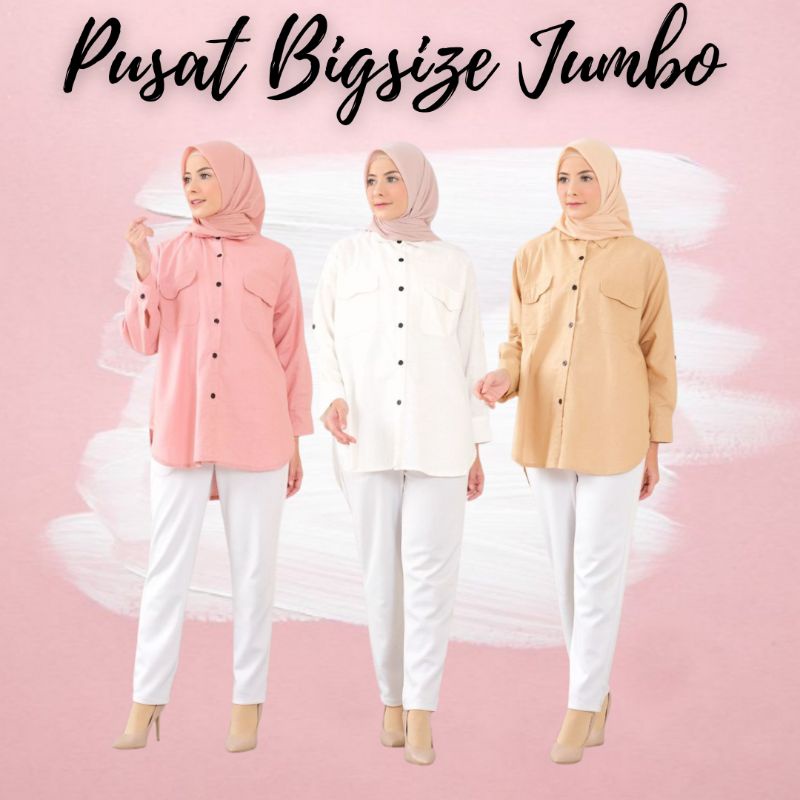 LD 130 - Kemeja Linen Oversize Atasan Wanita Jumbo Kekinian Kemeja Wanita Jumbo Katun Linen mt