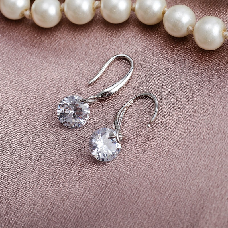 korea Perak Rotating Zircon Earring Bunga Mutiara Drop Anting untuk Wanita Kristal Anting Pernikahan-2