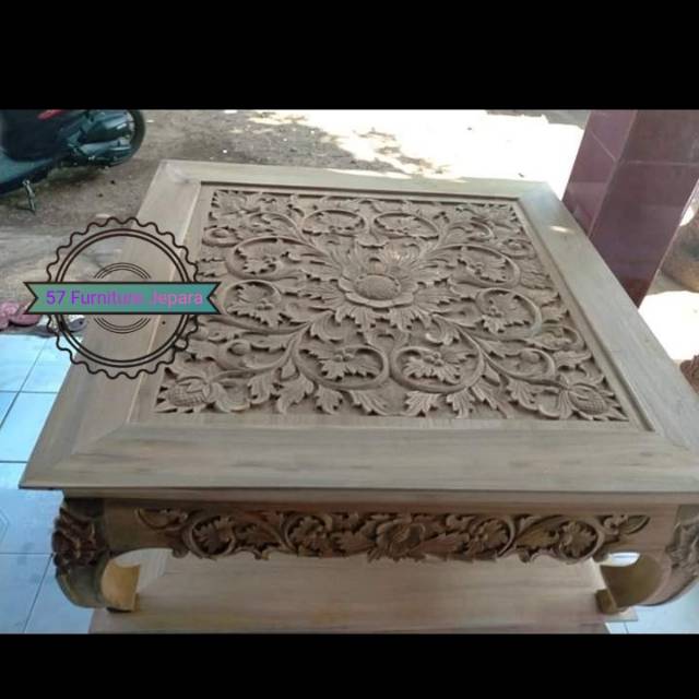 Meja tamu kotak kayu jati - meja kopi lesehan ukir Jepara