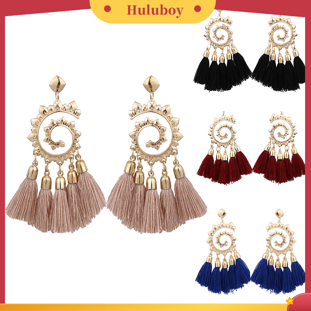 Anting Juntai Drop Liontin Spiral Rumbai Benang Gaya Bohemian Untuk Wanita