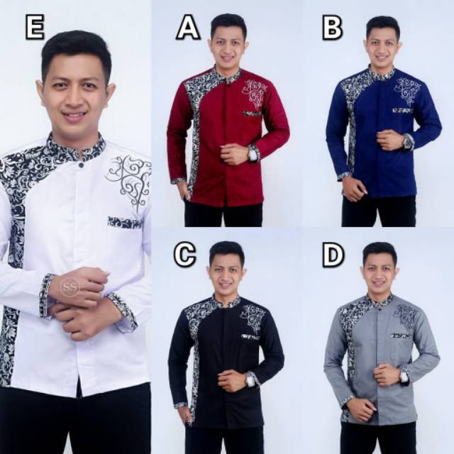 MF07 Baju Kemeja batik pria kekinian atasan kantor seragam lebaran grosir tanah abang batam slim fit