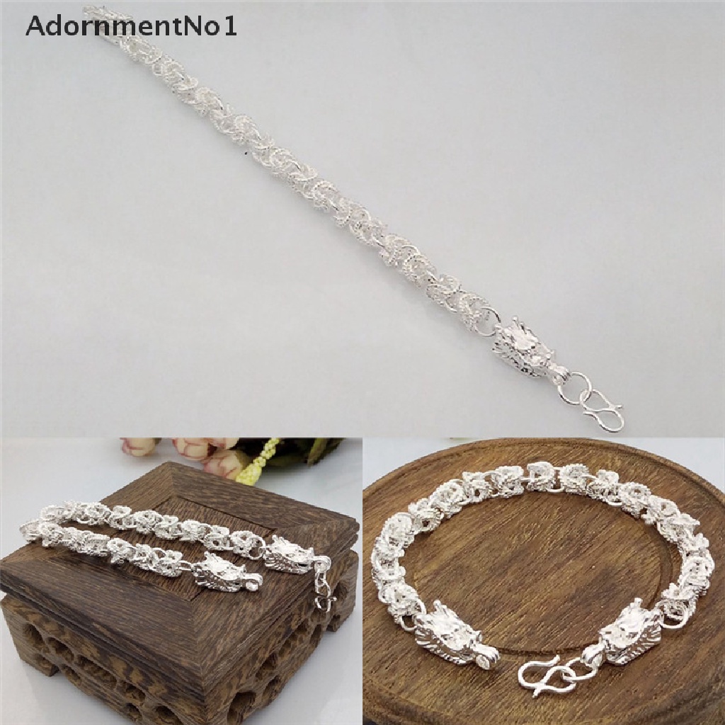 (AdornmentNo1) Gelang Tangan Rantai Lapis Silver Motif Naga Untuk Pria