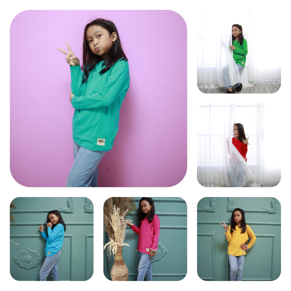 Kaos Polos Anak Panjang Hijau Tosca
