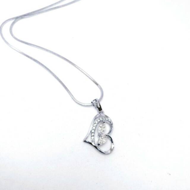 kalung love wanita rhodium lapis emas