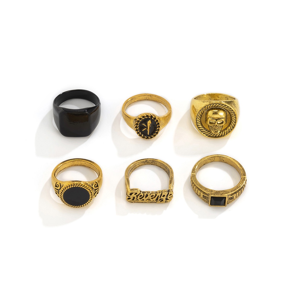 6pcs / Set Cincin Gaya Punk Vintage Bentuk Geometri Tengkorak Untuk Pria