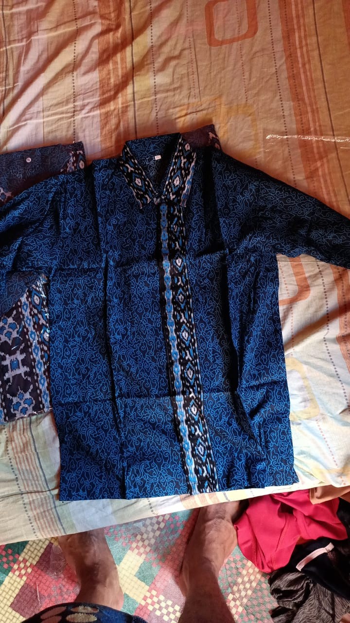 Couple Gamis Keluarga Batik Famili Sarimbit Ibu Ayah Dan Anak Couple Batik Seragam Mega Biru Ori Bcp