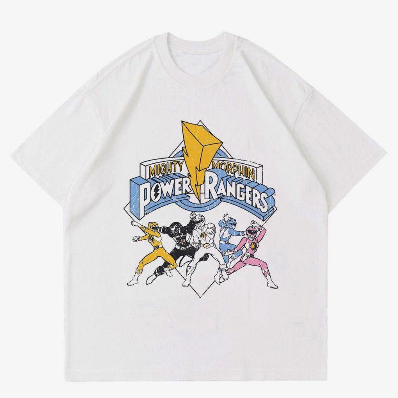 T-SHIRT VINTAGE POWER RANGERS | KAOS 90'S NOSTALGIA POWER RANGERS | BAJU PUTIH OVERSIZE