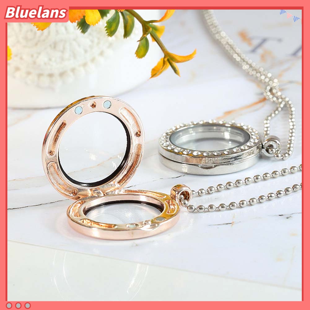 Kalung Rantai Dengan Liontin Kaca Bulat Aksen Berlian Imitasi Untuk Wanita