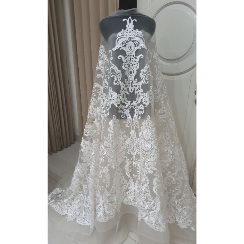 kain tulle bordir elie saab/bahan kebaya/tile sapto/tile etnik /brokat/tile bordir/ tile3d