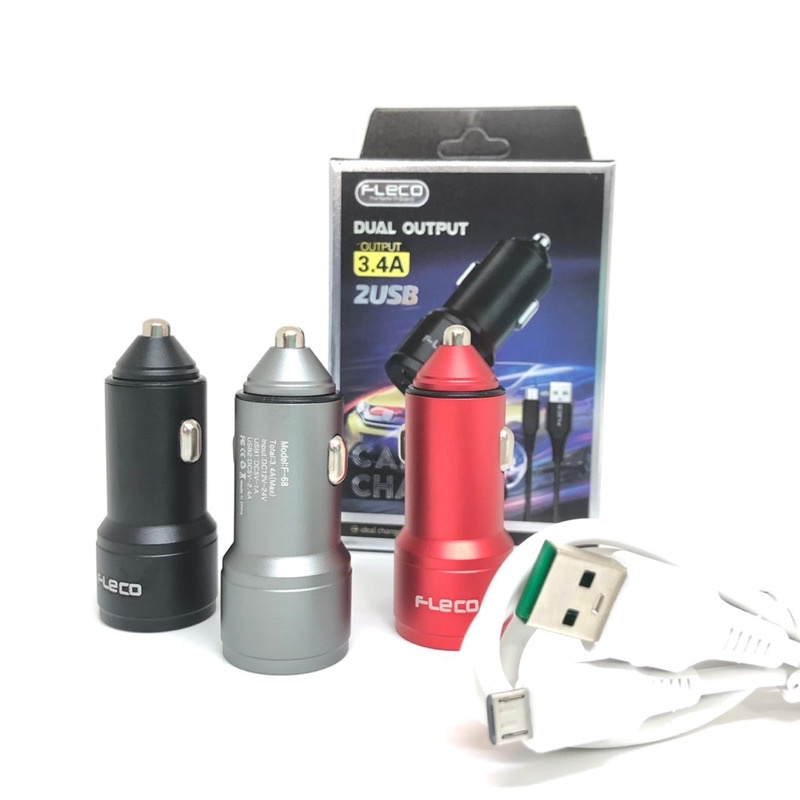 Car charger 2usb plus kabel micro fleco f68 3.4A/Saver Mobil 2usb plus kabel Micro fleco f68