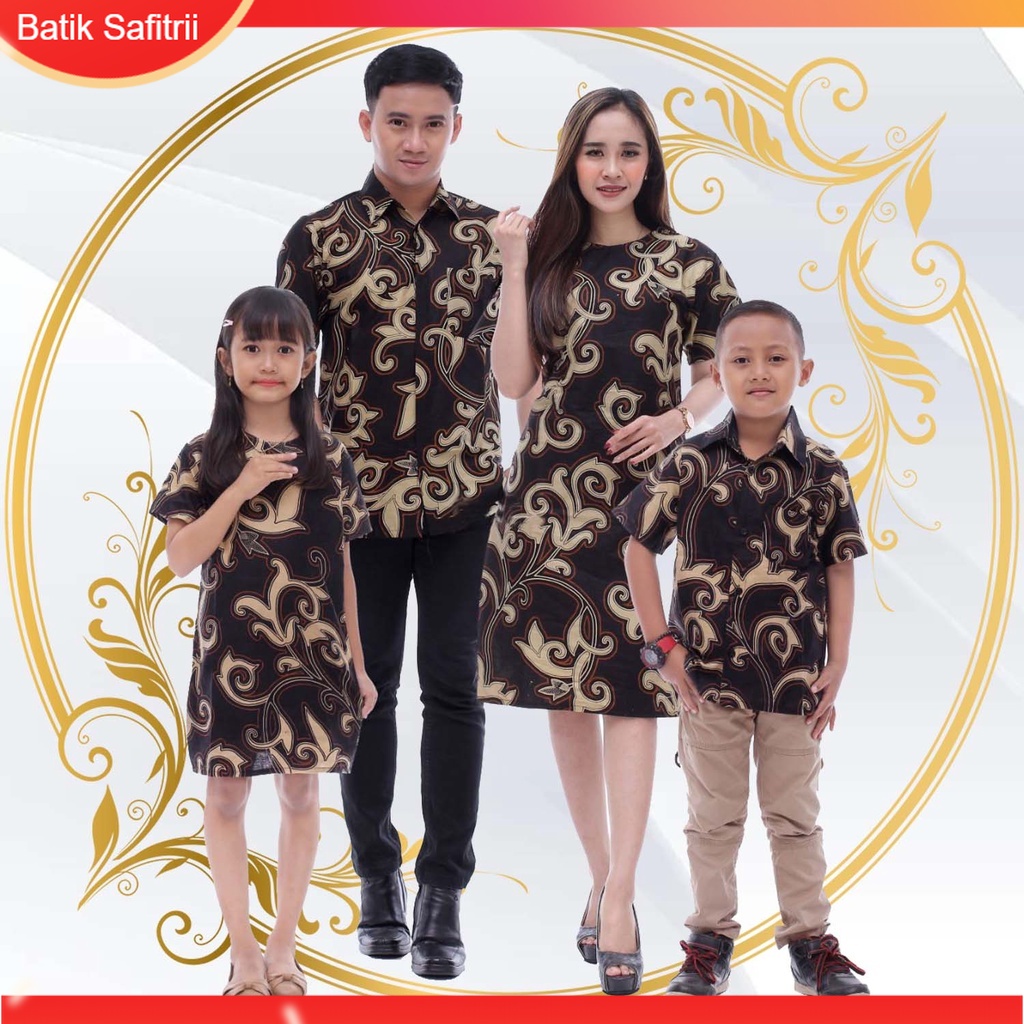 Couple Keluarga - Batik Keluarga Natal - Ibu Bapak Anak - Motif Tanaman Kangkung Hitam - Dress Tunik
