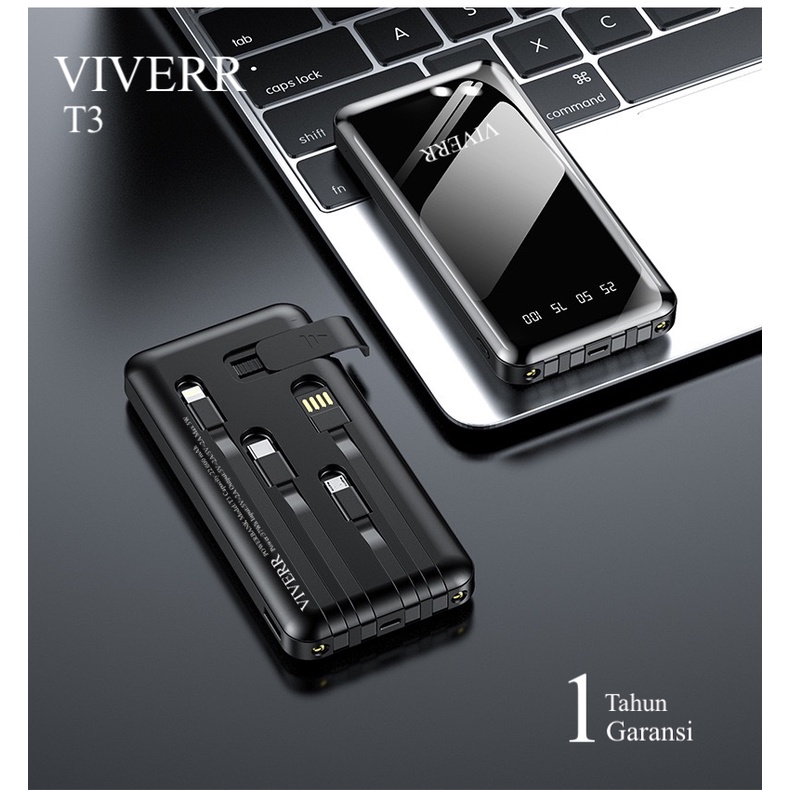 Powerbank VIVERR T3 Kapasitas 22.000 mAh Fast charging For 3 Kabel Type C, Micro,Iphone With Hold Standing garansi 1 tahun.