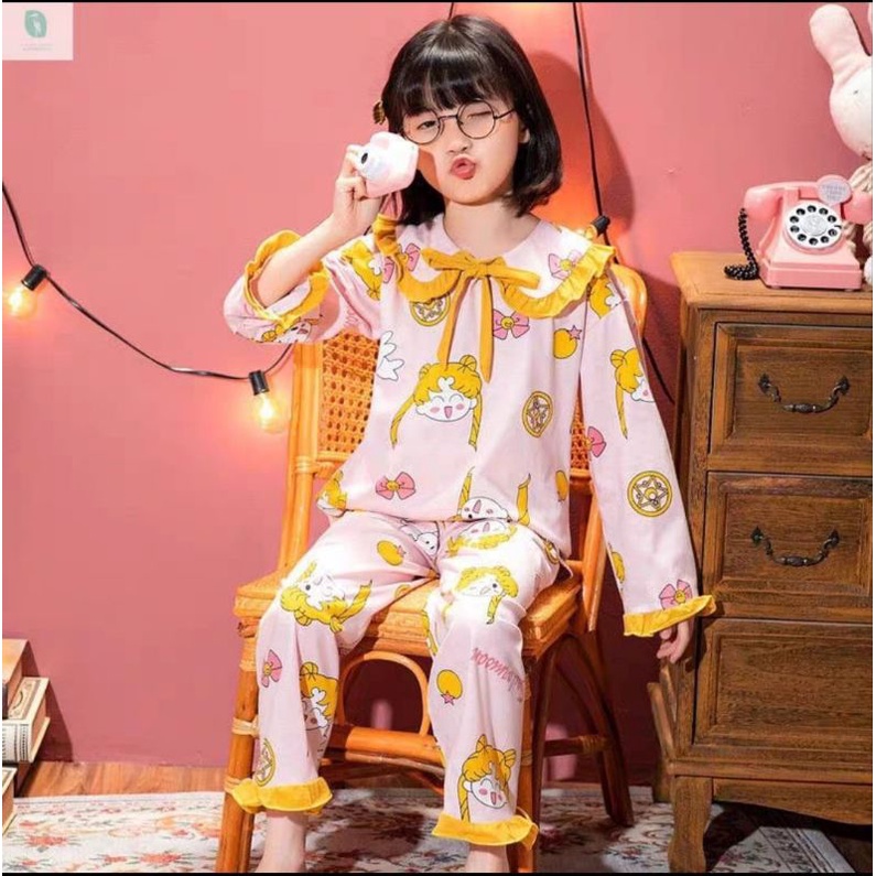 Piyama premium renda pp anak motif Sailormoon size 4th sd 9th