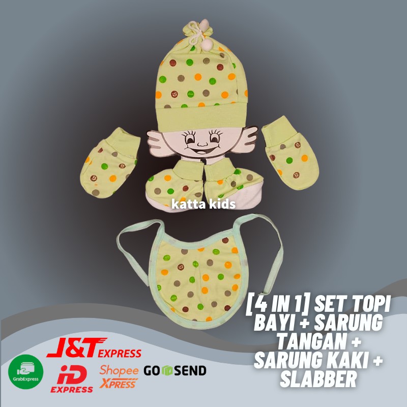 Set Topi Bayi + Sarung Tangan + Sarung Kaki + Slabber Newborn