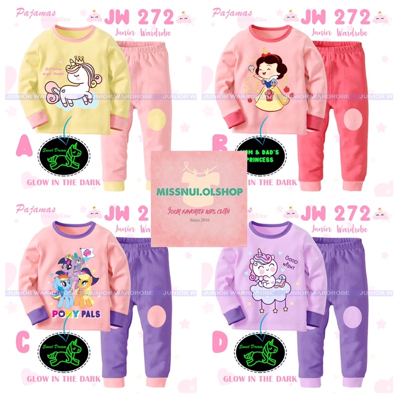 [READY] PIYAMA BAJU TIDUR ANAK IMPORT JW JUNIOR WARDROBE 272 A,B,C,D UNICORN SNOW WHITE LITTLE PONY