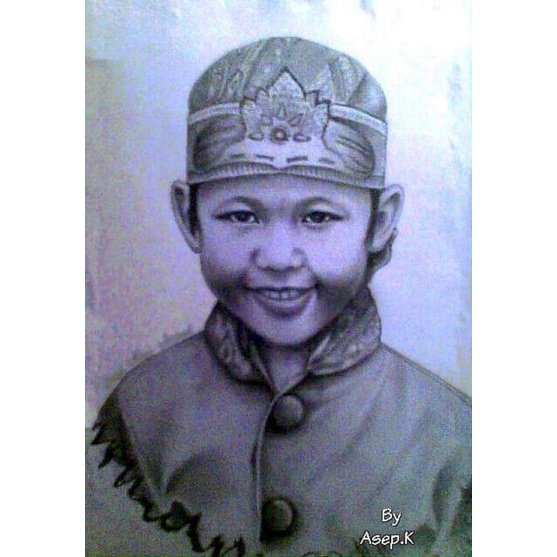 Lukisan gambar wajah pensil hitam putih lukisan wajah berwarna