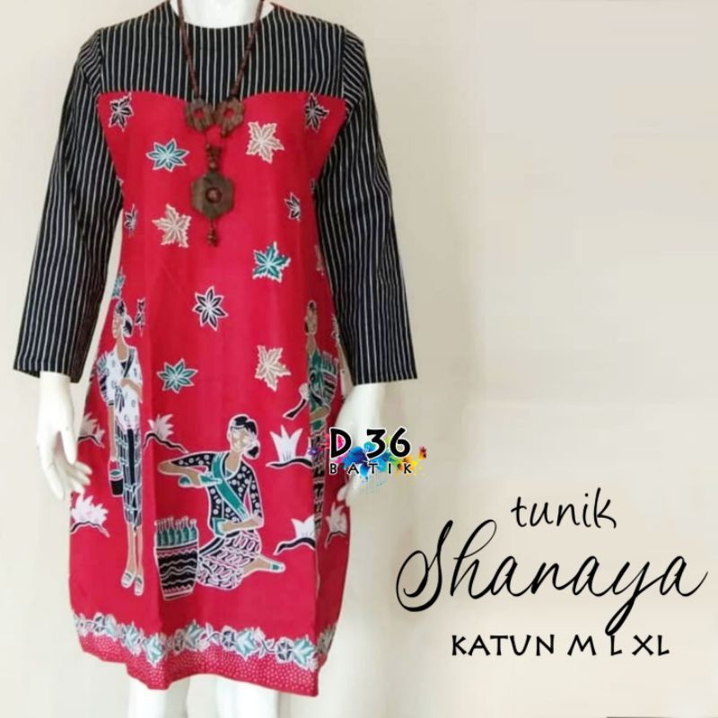 Tunik Shanaya atasan Dress Batik Katun Halus karakter mbok jamu gendong wanita cewek kerja sekolah kuliah kantor kasual modern kekinian trendi