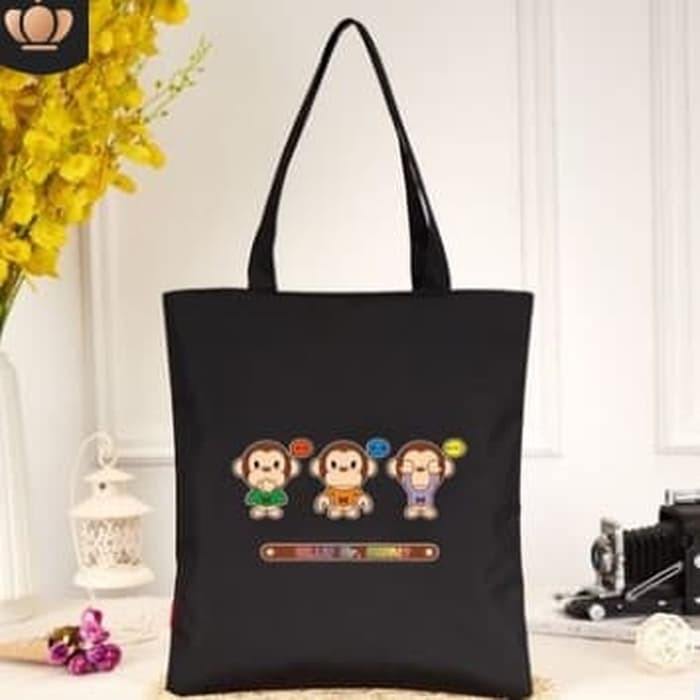 Tas Tote Bag Kanvas Tebal Fashion Korea - Monkey