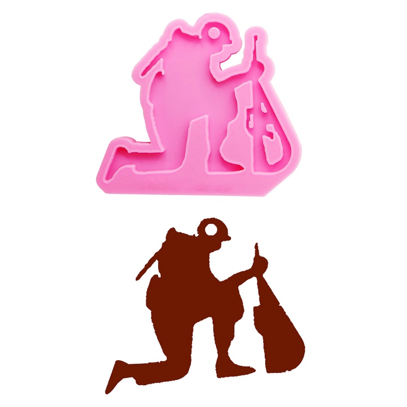 SIY  DIY Keychain Epoxy Resin Mold Glossy Fallen Soldier Shape Keyring Silicone Mould