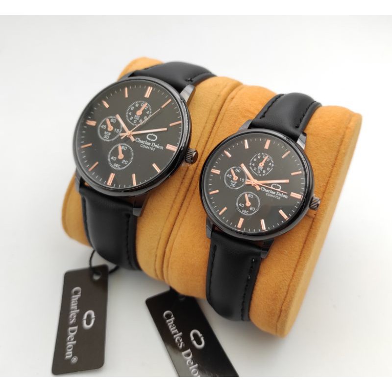 JAM TANGAN PASANGAN KEREN ELEGANT CHARLES DELON ORIGINAL WATER RESIST LEATHER STRAP