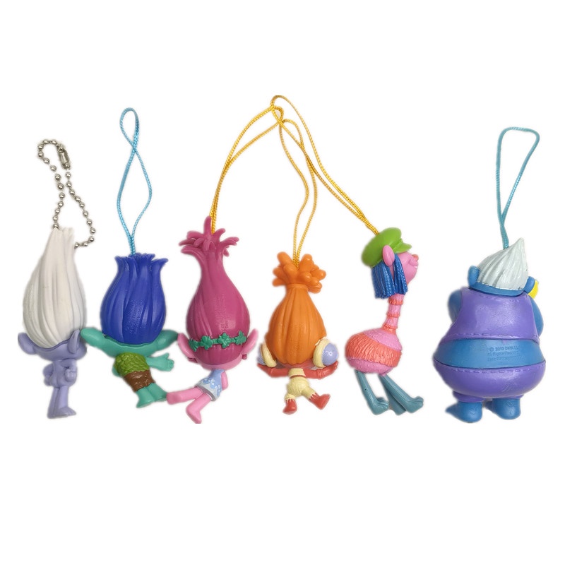 6pcs / set Gantungan Kunci Boneka Action Figure Trolls Bahan PVC