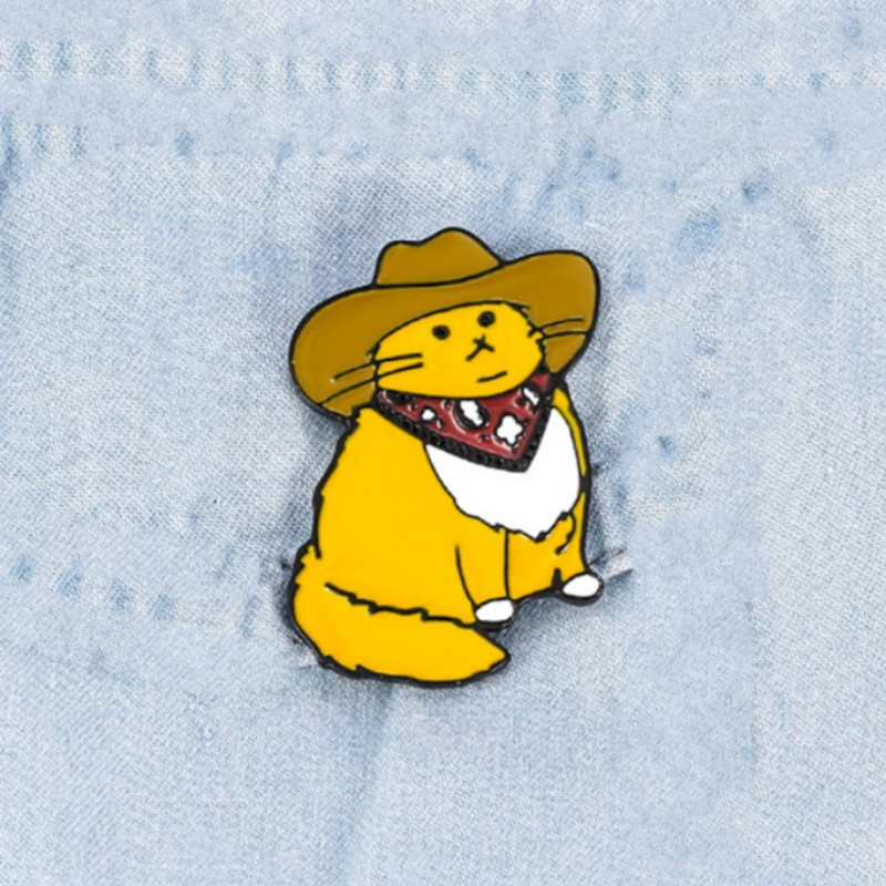 Bros Pin Desain Kucing Cowboy Untuk Dekorasi Pakaian