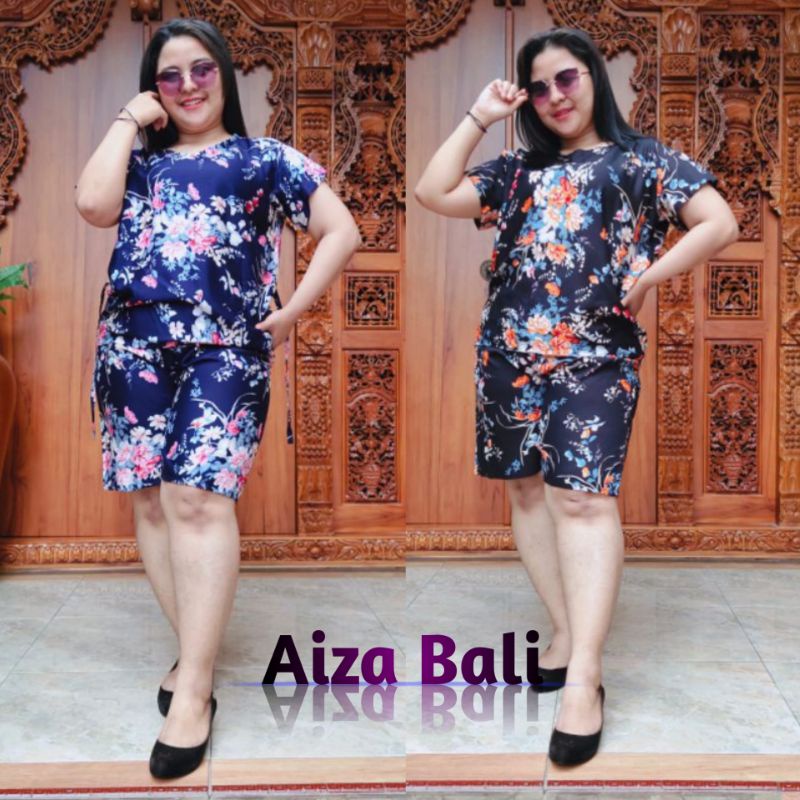 Baju Piyama Babydoll Jumbo Pendek Tie Dye Motif Flower Korea Lengan Pendek XXL Rayon Super Premium K