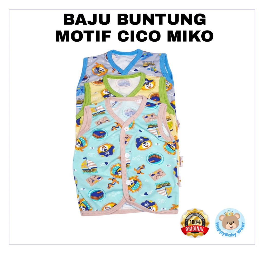 CICO MIKO 1 pcs Baju Bayi SNI Lengan Pendek Kancing Depan Motif-BAJU BUNTUNG LION