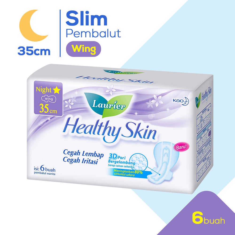 Laurier HEALTHY SKIN NIGHT 35 cm 6S - Pembalut Sayap - Pembalut Wanita - Pembalut Malam - Pembalut L