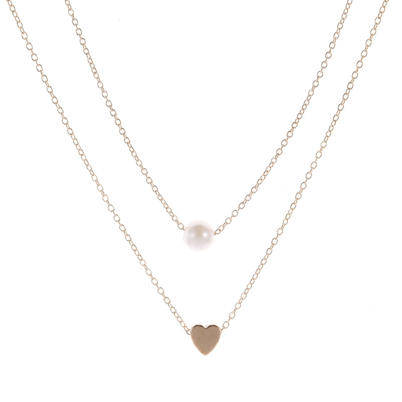 Kalung Choker Model Double Layer Aksen Mutiara Bentuk Hati Gaya Vintage Untuk Wanita