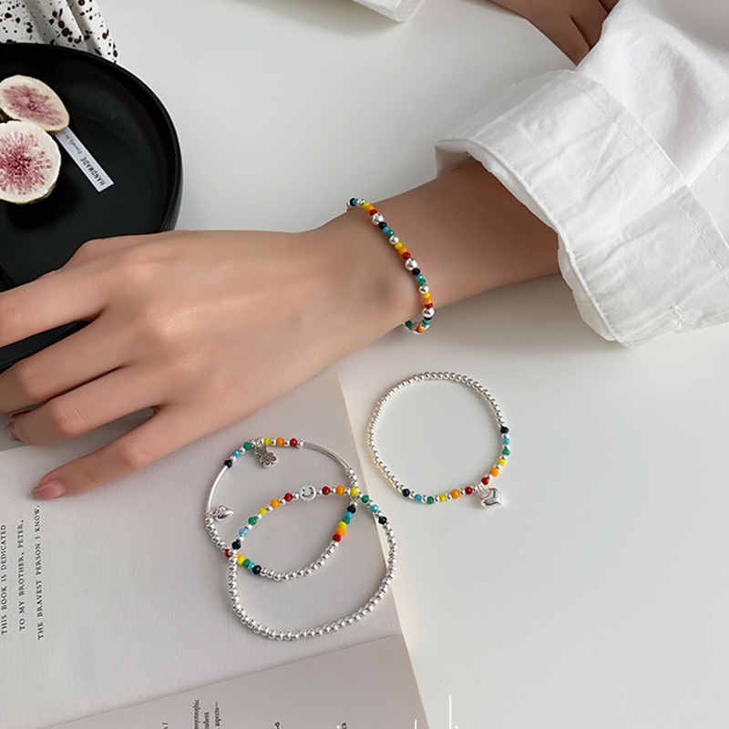 We Flower Gelang Rantai Manik-Manik Warna-Warni Pelangi Motif Hati Beruang Smiley Face Bahan Resin Untuk Wanita