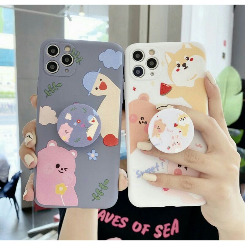 Case Vivo V11 / V11i / Vivo 1806 Fingerprint belakang Softcase Vivo V11 Cute Bear + Pop Socket