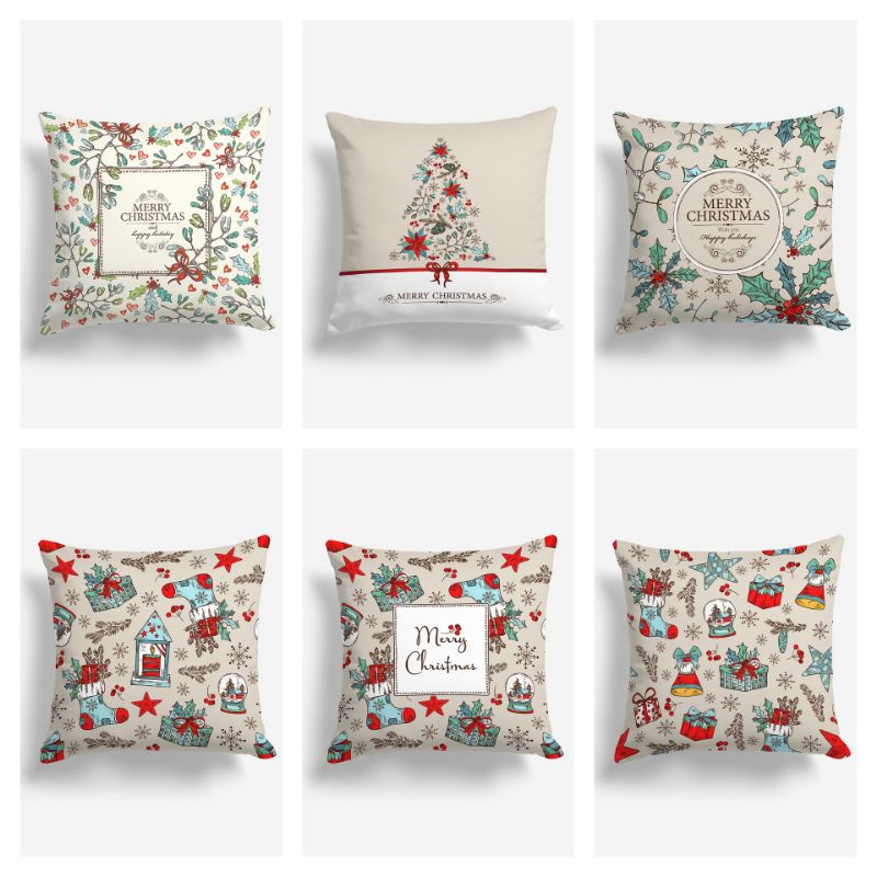 SARUNG BANTAL SOFA PRINT MOTIF NATAL / CHRISTMAS / POHON NATAL / SANTA KLAUS / SNOWMAN  40X40 CM