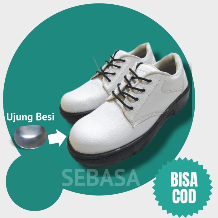 Sepatu Safety Pria Putih Sepatu Safety kicker Kerja Lapangan Proyek Ujung Besi Kitchen Cleaning Servis Sepatu Safety Kulit Slip On Original Septi Pria Ujung Besi Septy Slop Selop Kerja Lapangan Proyek Industri Sefti Shoes