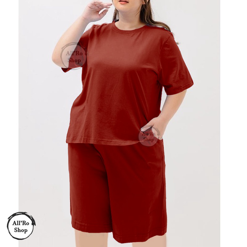 Setelan Jumbo Baju Setelan Casual Santai Wanita Size JUMBO BESAR PLUS SIZE Polos Bahan Kaos Ukuran XXL 3XL  ARS 232