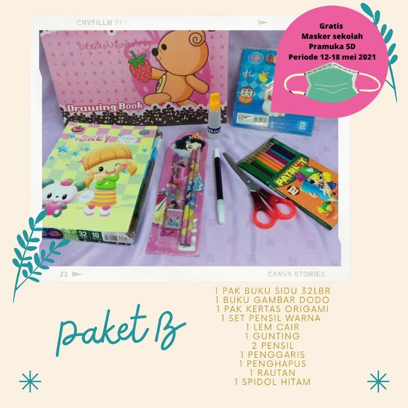 paket pensil warna satu set dengan buku tulis SD