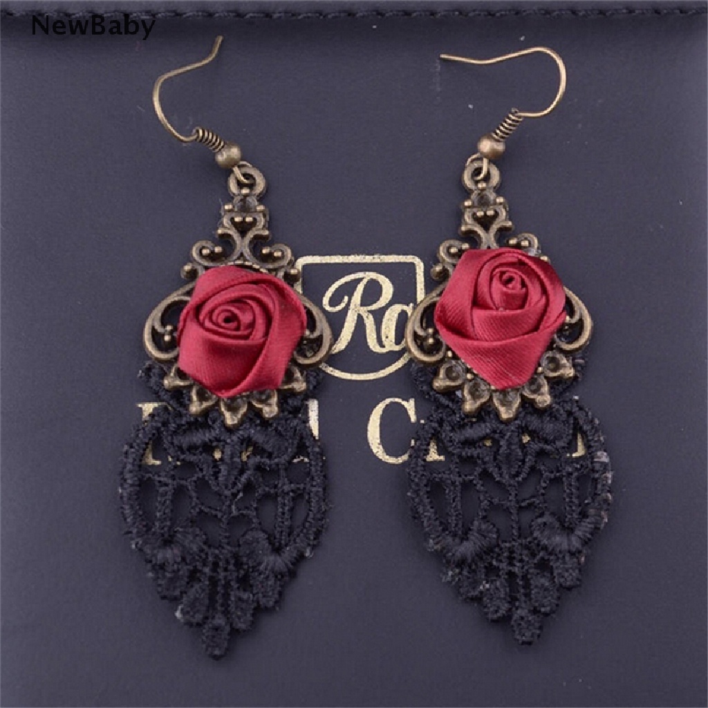 Newbaby 1pc Anting Gantung Panjang Kait Gaya Gothic Victoria Retro Vintage Aksen Lace Untuk Wanita