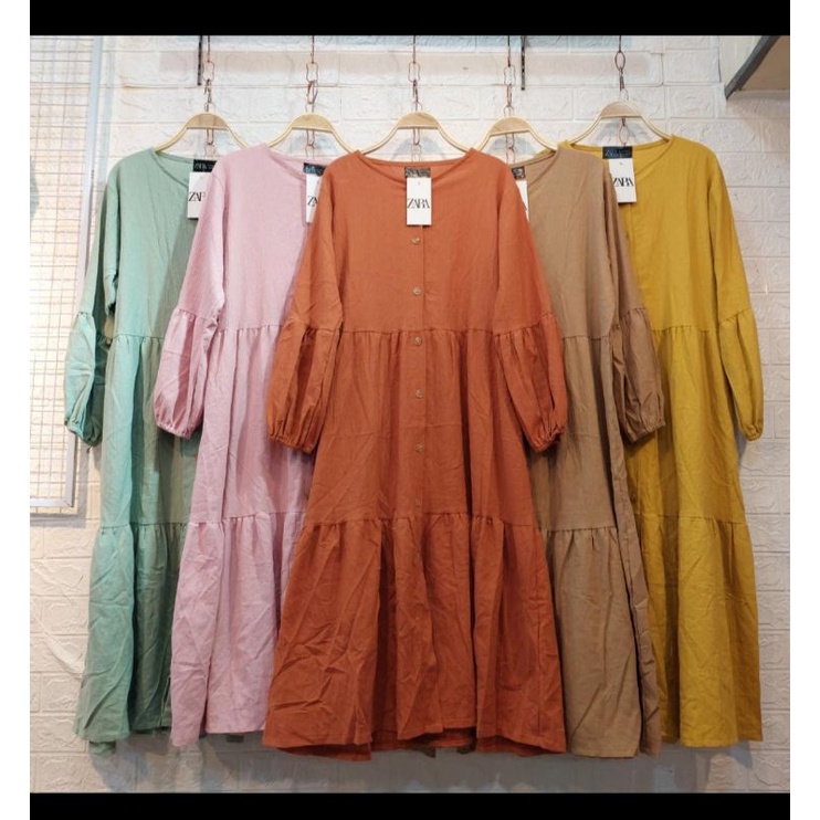 ZARA/MIDI DRESS LINEN/MIDI LINEN CRINKLE BY ZARA/MIDI POLOS