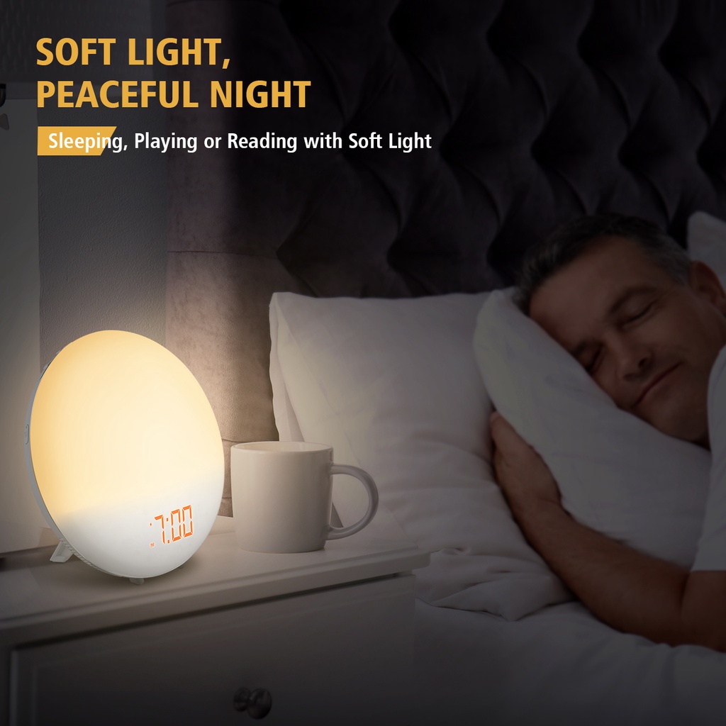 Pictek Wake Up Light Alarm Clock Sunrise Light 6 Alarm Sound