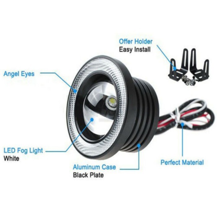 Fog Lamp LED Angel Eyes Lampu Kabut 89mm Universal Head Lights Lensa Projector