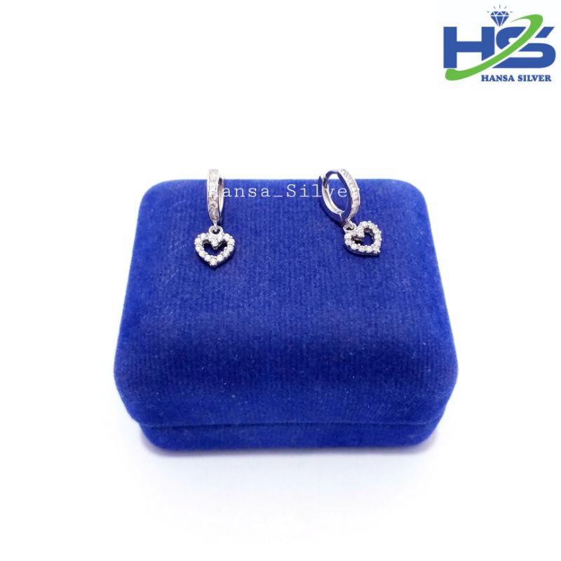 Anting Perak Asli Silver 925 Lapis Emas Putih Model Jepit Agogo Love Permata - Perhiasan Perak Asli