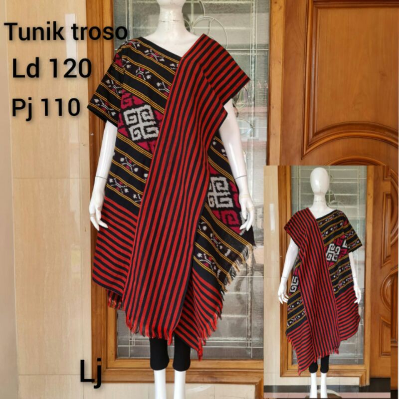 Tunik Troso Assymetris Tenun Asli Lurik Cantik Panjang Asmat Motif Fashion Wanita Jumbo Ecer Grosir