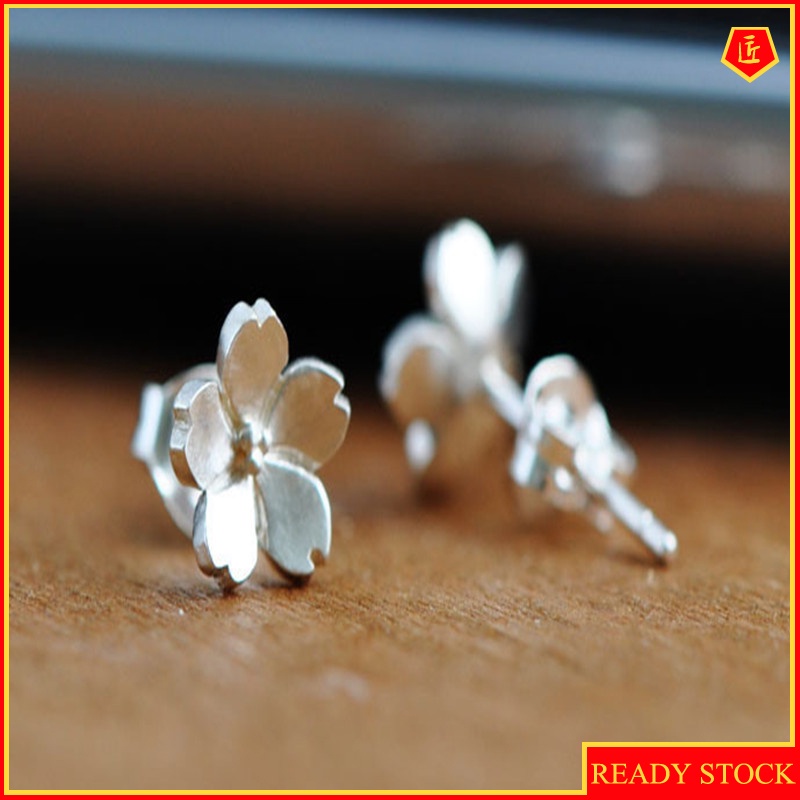 [Ready Stock]Silver Artistic Small Cherry Blossom Ear Studs Women's