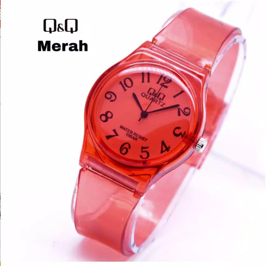 Jam Tangan Jelly Transparant Angka QQ Jam Tangan Fashion Cewek Bening 01-Merah