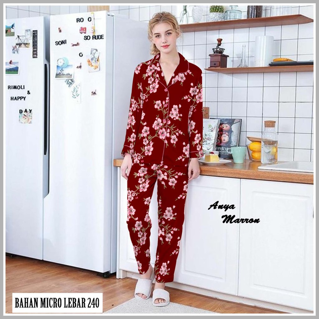 blinqshop baju tidur piyama PP BUNGA TANIA-BUNGA ANYA MAROON