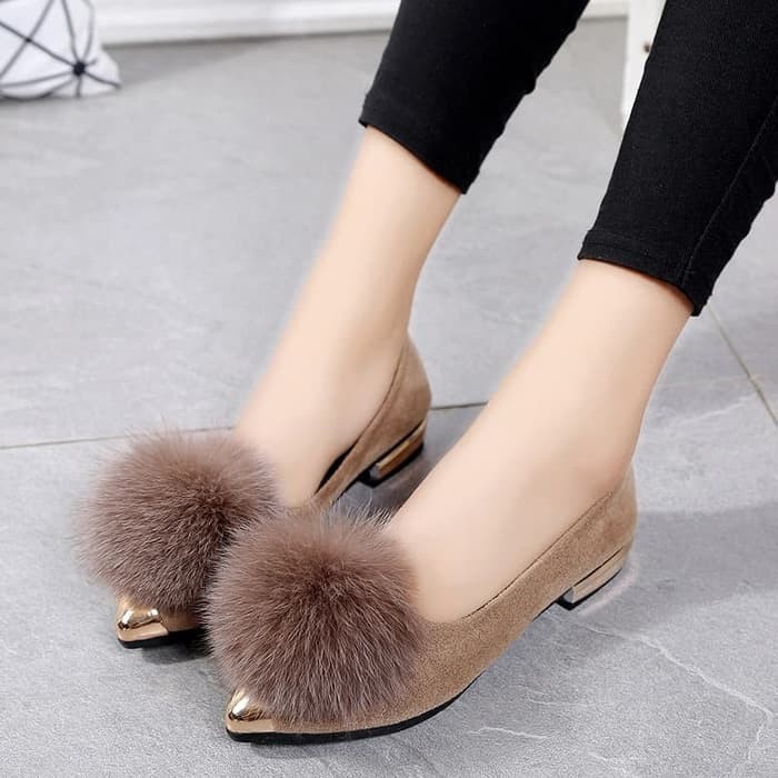 Promo Size 36,37,40 Sepatu Teplek Wanita Fladeo Terbaru Model Fla GO536 Flat Shoes Pompom Rh01 Cre
