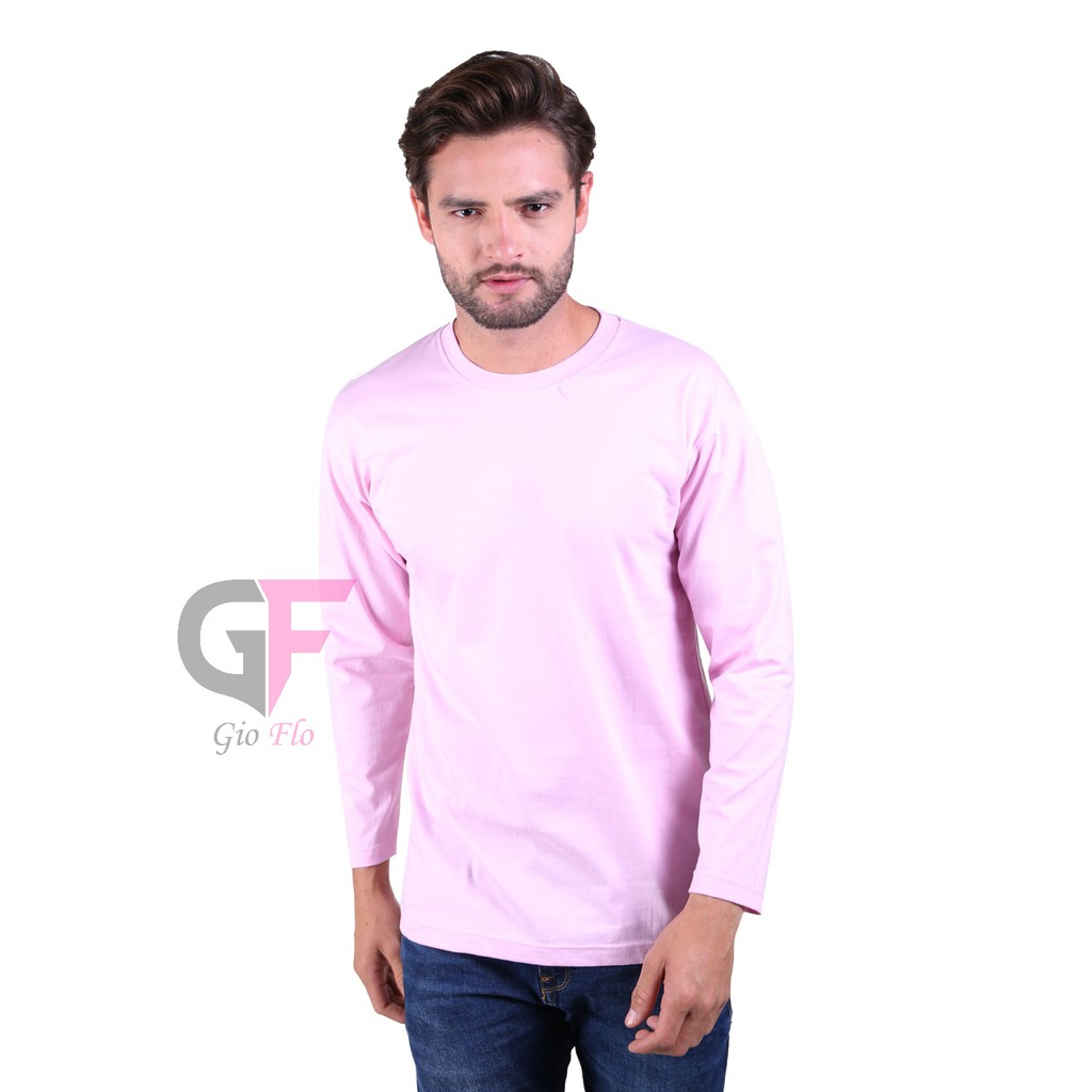 GIOFLO Tshirt Oblong Kaos Terbaru Pria Keren Lengan Panjang Pink Baby / PLS 184