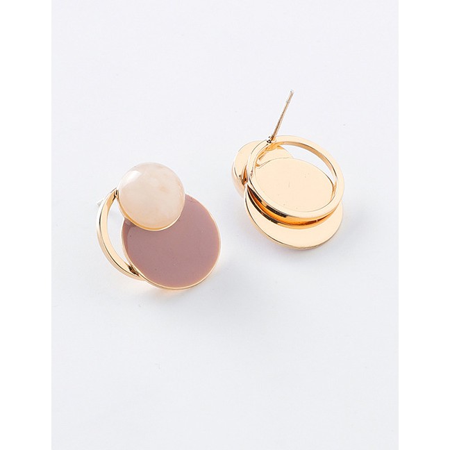 LRC Anting Tusuk Fashion Pink 925 Silver Needle Geometric Amber Pattern Earrings Nail D42712