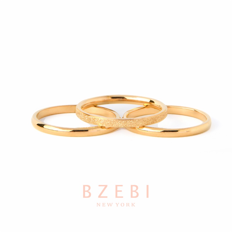 Bzebi 3pcs / Set Cincin Pasangan / Pria / Wanita Bahan Titanium Steel Lapis Emas 18k 862r